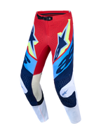 Alpinestars Supertech Dyna, pantalon de motocross pour homme, rouge et bleu marine, panneaux de genoux en cuir de chèvre