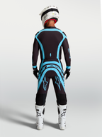 Alpinestars Supertech Vesta, pantalon de motocross professionnel pour homme, noir et turquoise, vue de dos sur mannequin, équipement tout-terrain haute performance avec coupe athlétique.