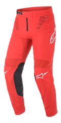 Alpinestars Supertech Blaze Pants, pantalon de motocross, rouge vif et noir, avec panneaux de ventilation en mesh, renforts intérieurs des genoux en cuir noir, logos A-star blancs et boucle de taille à cliquet réglable pour la conduite tout-terrain haute performance
