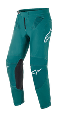 Alpinestars Supertech Blaze Pants, pantalon de motocross, vert foncé avec logos Alpinestars blancs, renforts aux genoux en cuir noir, fermeture à cliquet à la taille et ventilations en mesh aux hanches, construction durable pour la course tout-terrain