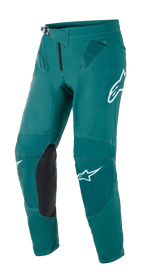Alpinestars Supertech Blaze Pants, pantalon de motocross, vert foncé avec logos Alpinestars blancs, renforts aux genoux en cuir noir, fermeture à cliquet à la taille et ventilations en mesh aux hanches, construction durable pour la course tout-terrain