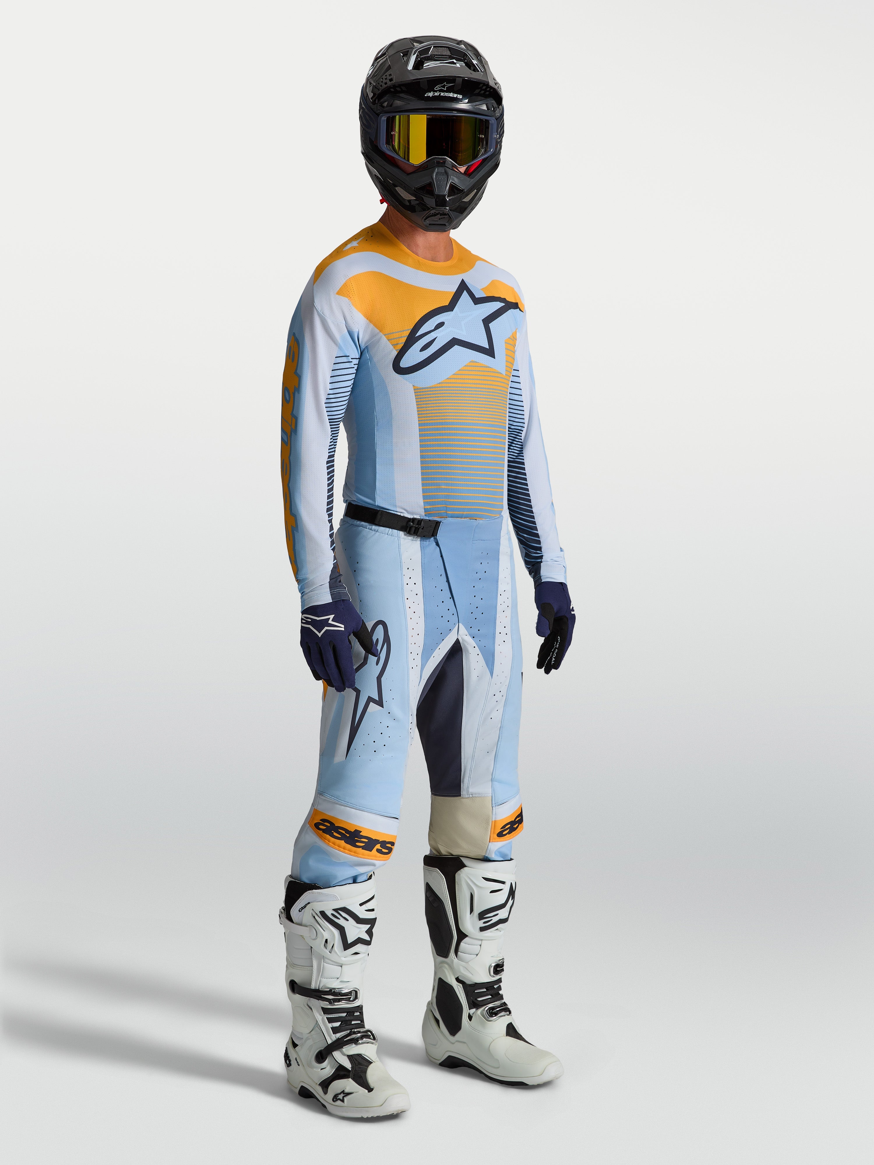 Pantalon Alpinestars Techstar Maven, motocross pour homme, bleu et orange, coupe athlétique et zones extensibles durables