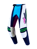 Alpinestars Techstar Maven, pantalon de motocross pour homme, blanc et bleu, panneaux en cuir aux genoux, coupe racing