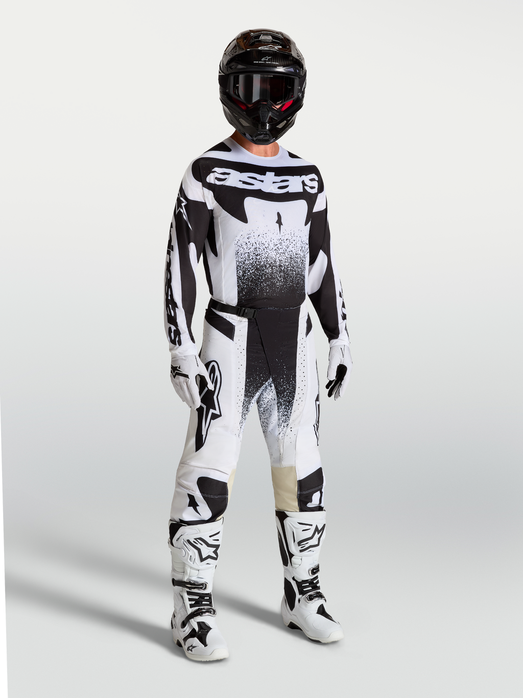 Alpinestars 2027 Techstar Swan Pants, men's motocross gear, White and Black, durable stretch ripstop, on-model race fit.