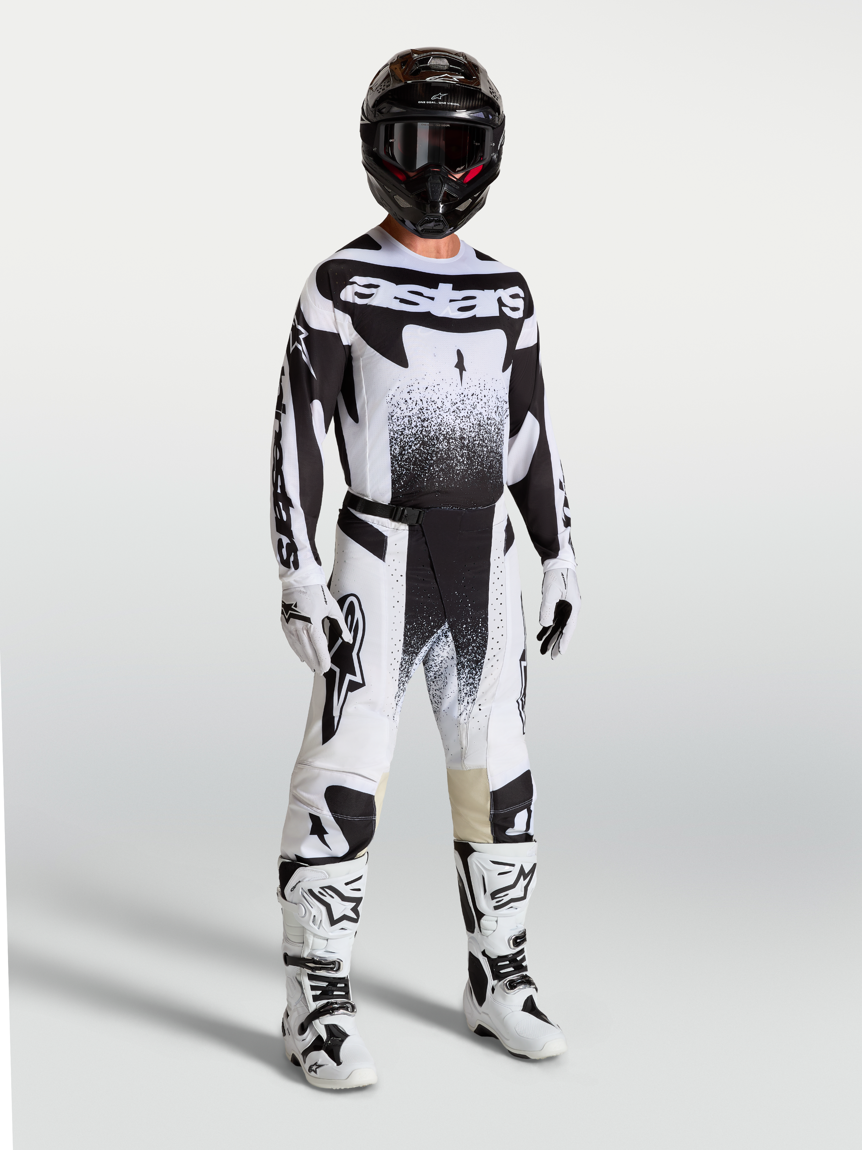 Alpinestars 2027 Techstar Swan Pants, men's motocross gear, White and Black, durable stretch ripstop, on-model race fit.