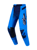 Pantalon Alpinestars Techstar Swan, pantalon de motocross bleu et bleu foncé avec genoux en cuir renforcés