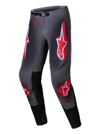 Alpinestars 2025 Supertech Lipan Pants, Motocross Off-Road Pants, Smoke and Bright Red, featuring stretch rip-stop construction, leather knee panels, and SX1 auto-lock magnetic buckle