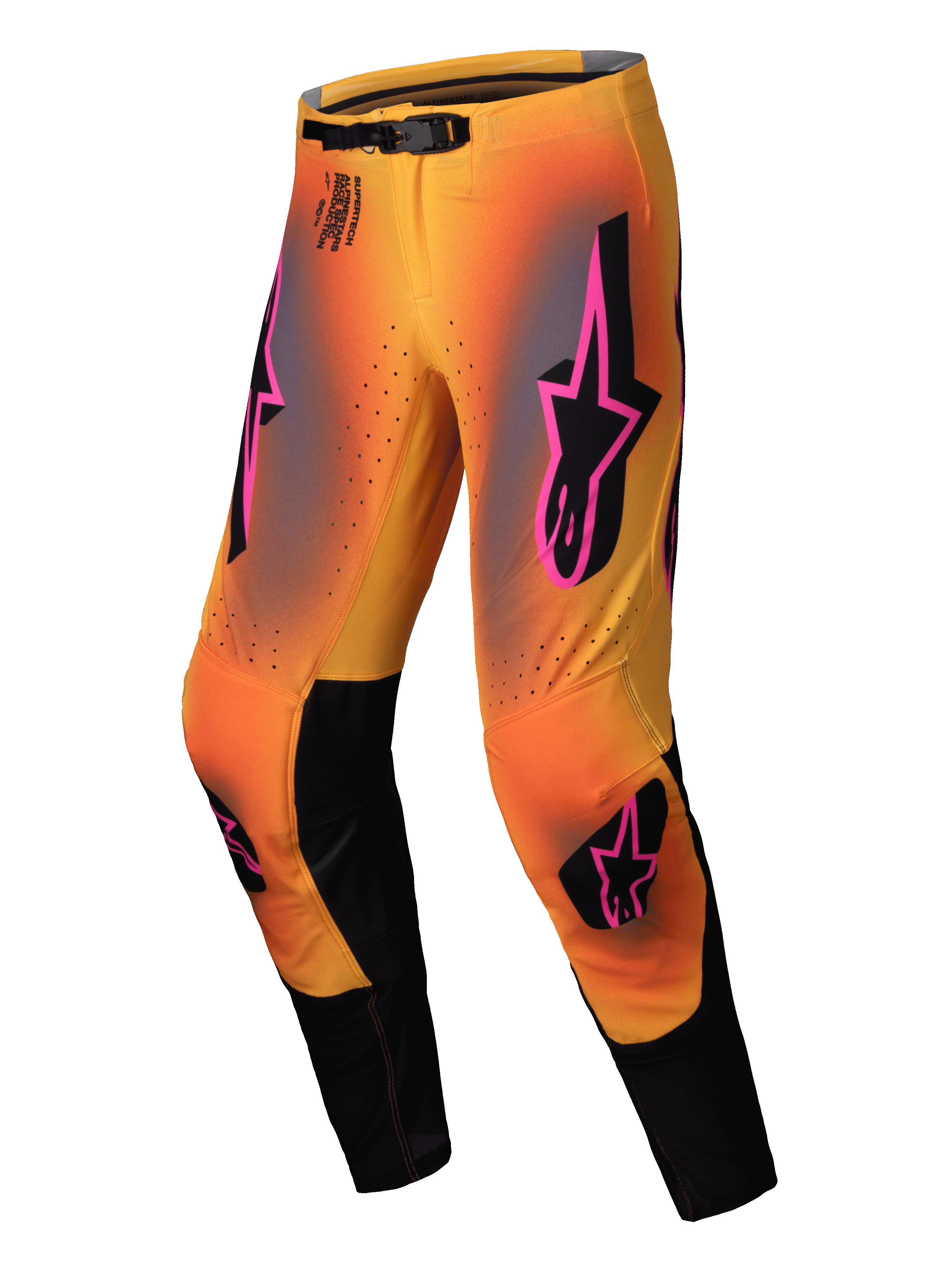 Alpinestars Pantalon Supertech Lipan 2025, pantalon de motocross tout-terrain pour homme, jaune, rose et noir, avec boucle magnétique