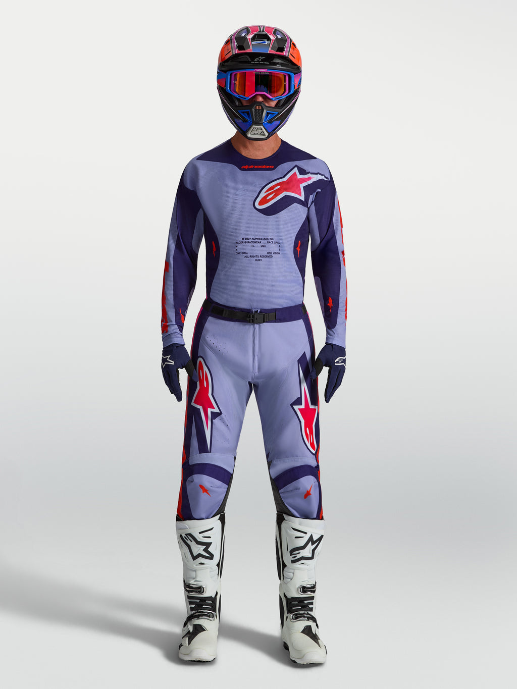Alpinestars Pantalons Racer Air Hunt, pantalon de motocross pour homme, violet clair et rose fluo, mesh ventilé respirant.