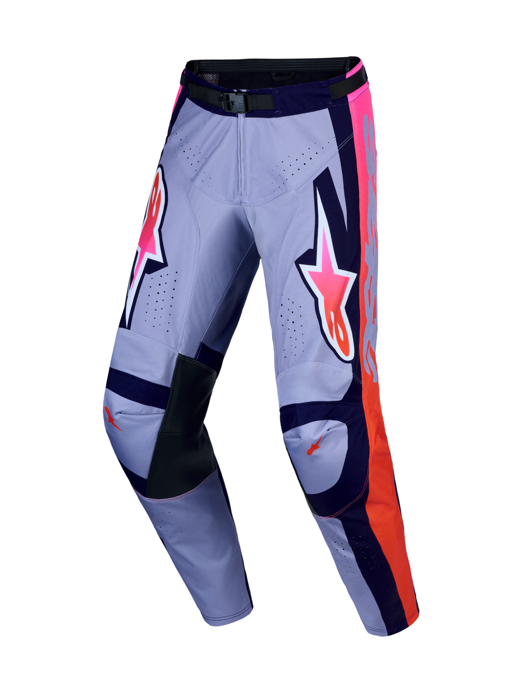 Alpinestars Racer Air Hunt, pantalons de motocross violets et rose fluo, polyfibre ventilée et genoux en cuir