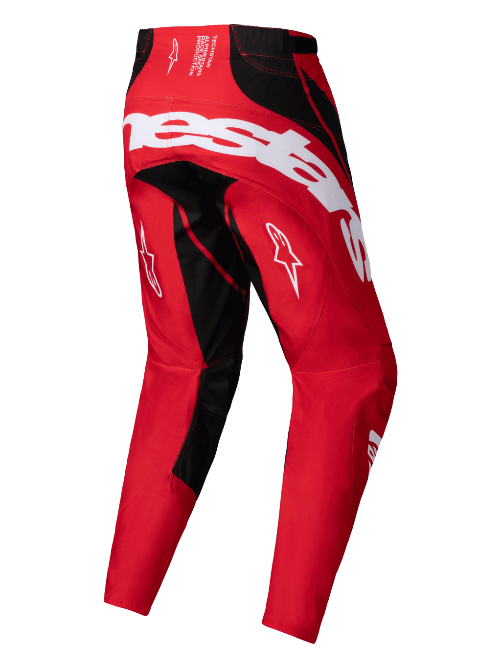 Pantalon Techstar Dreem 2025, pantalon de motocross pour homme, rouge vif et noir, vue de dos montrant la construction ripstop extensible et le polyfabric 600D résistant