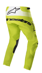 Alpinestars 2023 Techstar Push Pants, Motocross Pants, Yellow Fluo and White, rear three-quarter view featuring black branding and white back panel with star logo, black inner leg patches, durable off-road racing gear