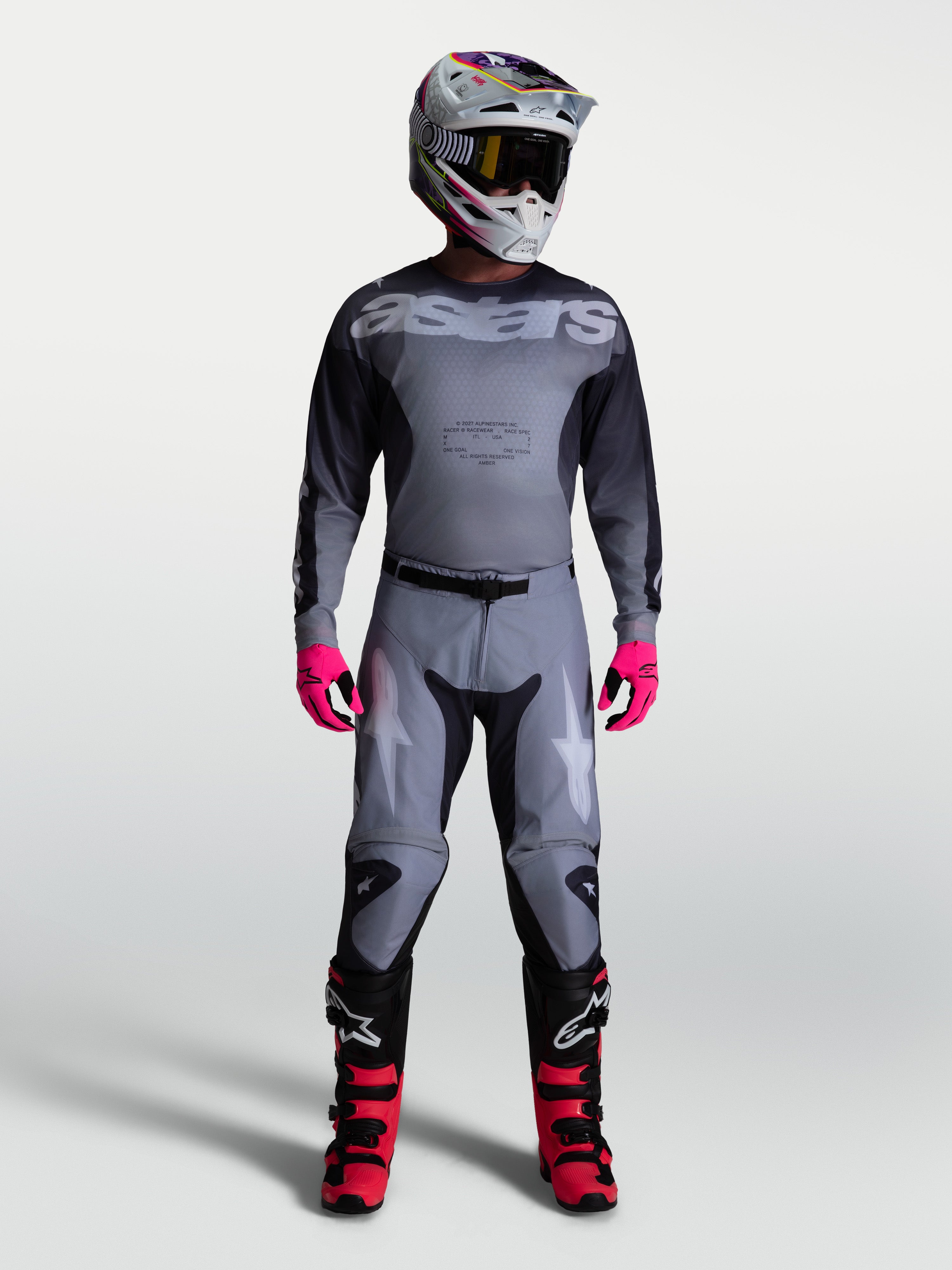 Pantalon Racer Amber Alpinestars, pantalon de motocross pour homme, gris et gris foncé, coupe de course pré-courbée