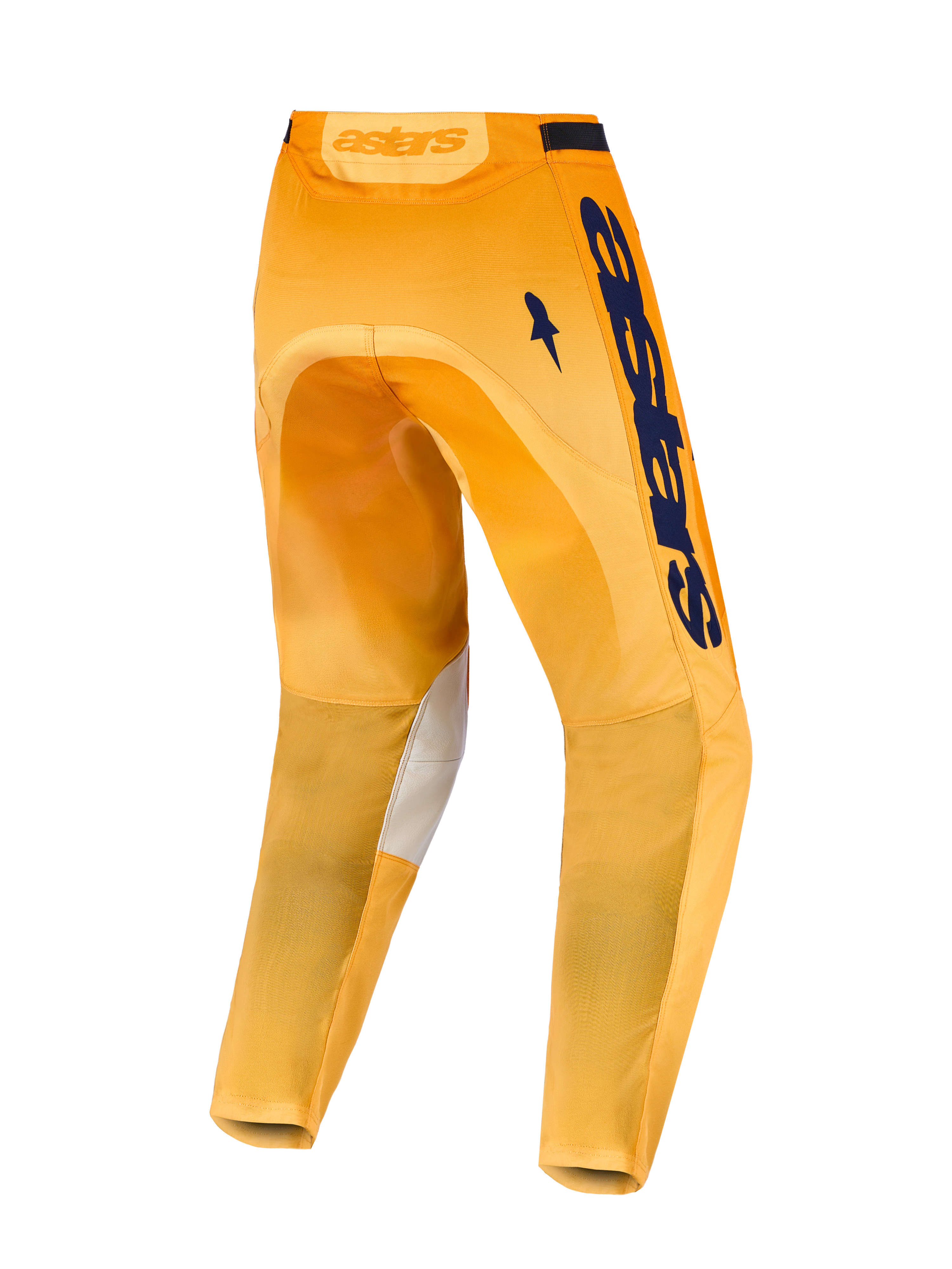 Alpinestars 2027 Racer Amber Pants, orange and navy motocross racing pants, rear view with leather inner knee panels.