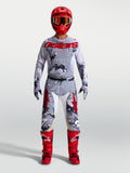 Alpinestars Racer Air Lone and Hunt Gear Set, motocross racing outfit in Gray Camo and Red with ventilated jersey and pants.