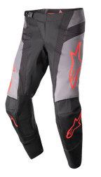 Alpinestars Techstar Sein 2023, pantalon de motocross, noir et gris avec graphismes d'étoiles rouge fluo, doté de zones de ventilation perforées, boucle de taille magnétique et construction de genou Babel 3D renforcée pour des performances tout-terrain