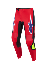 Alpinestars 2026 Fluid Grid Pants, Motocross Pants, Red Black and Purple, featuring large purple star logos with white outlines on the thighs, black stretch panels on inner legs, neon yellow accent on the shin, durable poly-fabric construction for off-road riding