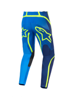 Alpinestars 2026 Fluid Apex Pants, Motocross Pants, Blue and Yellow Fluo, rear view featuring large yellow star logo outlines, reinforced inner knee panels, and durable polyfabric construction for off-road racing