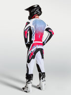Alpinestars Pantalon Fluid Drag, pantalon de motocross pour homme, blanc et noir avec accents rouges, vue de dos sur un mannequin