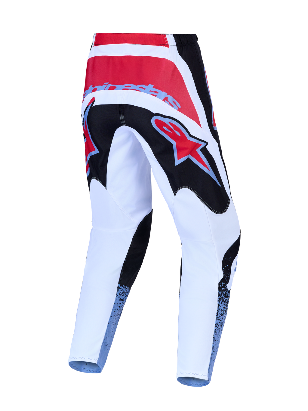 Pantalon Alpinestars Fluid Drag, pantalon de motocross blanc et noir aux accents rouges, poly-tissu 600D résistant, vue de dos