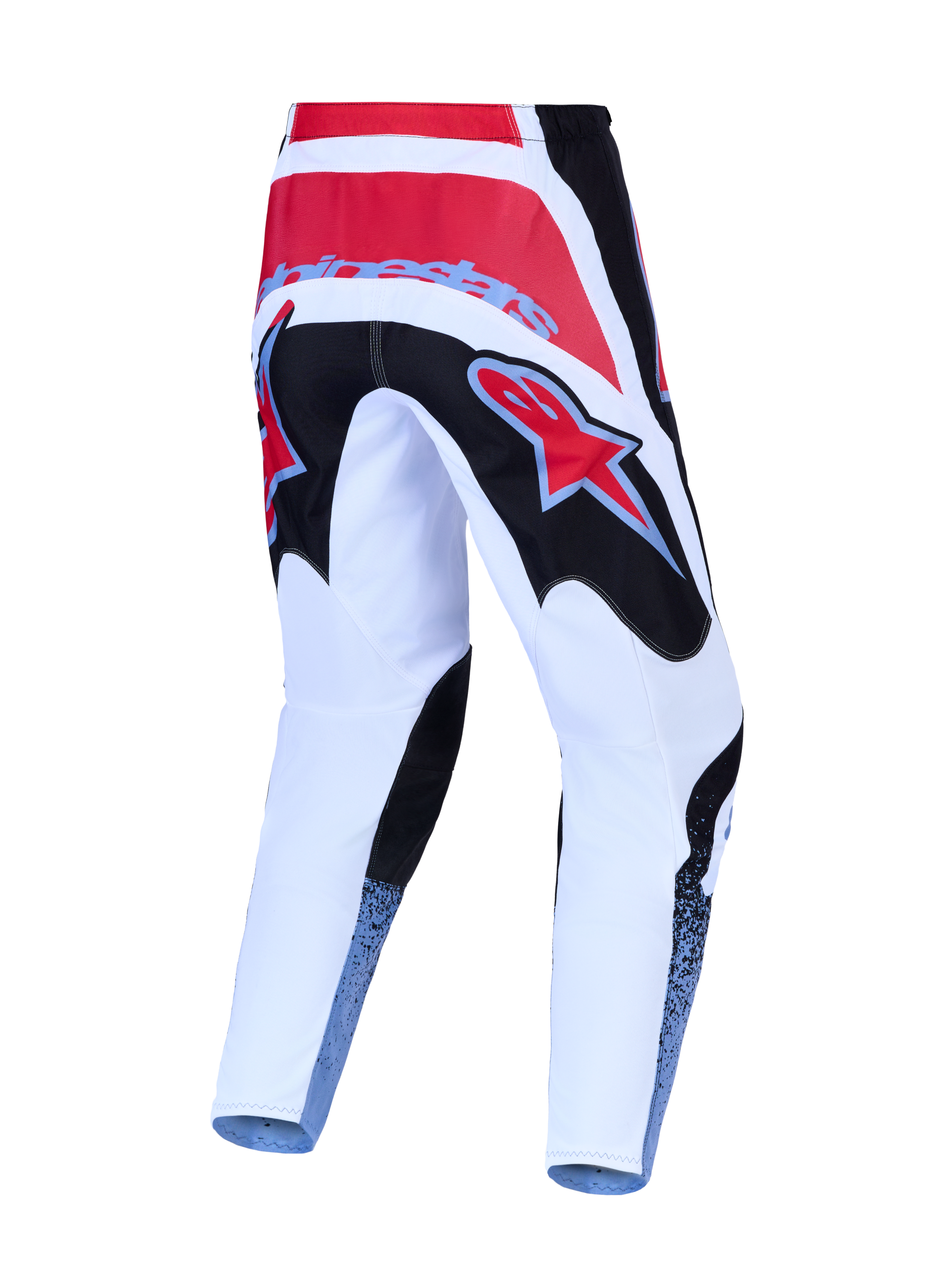 Pantalon Alpinestars Fluid Drag, pantalon de motocross blanc et noir aux accents rouges, poly-tissu 600D résistant, vue de dos