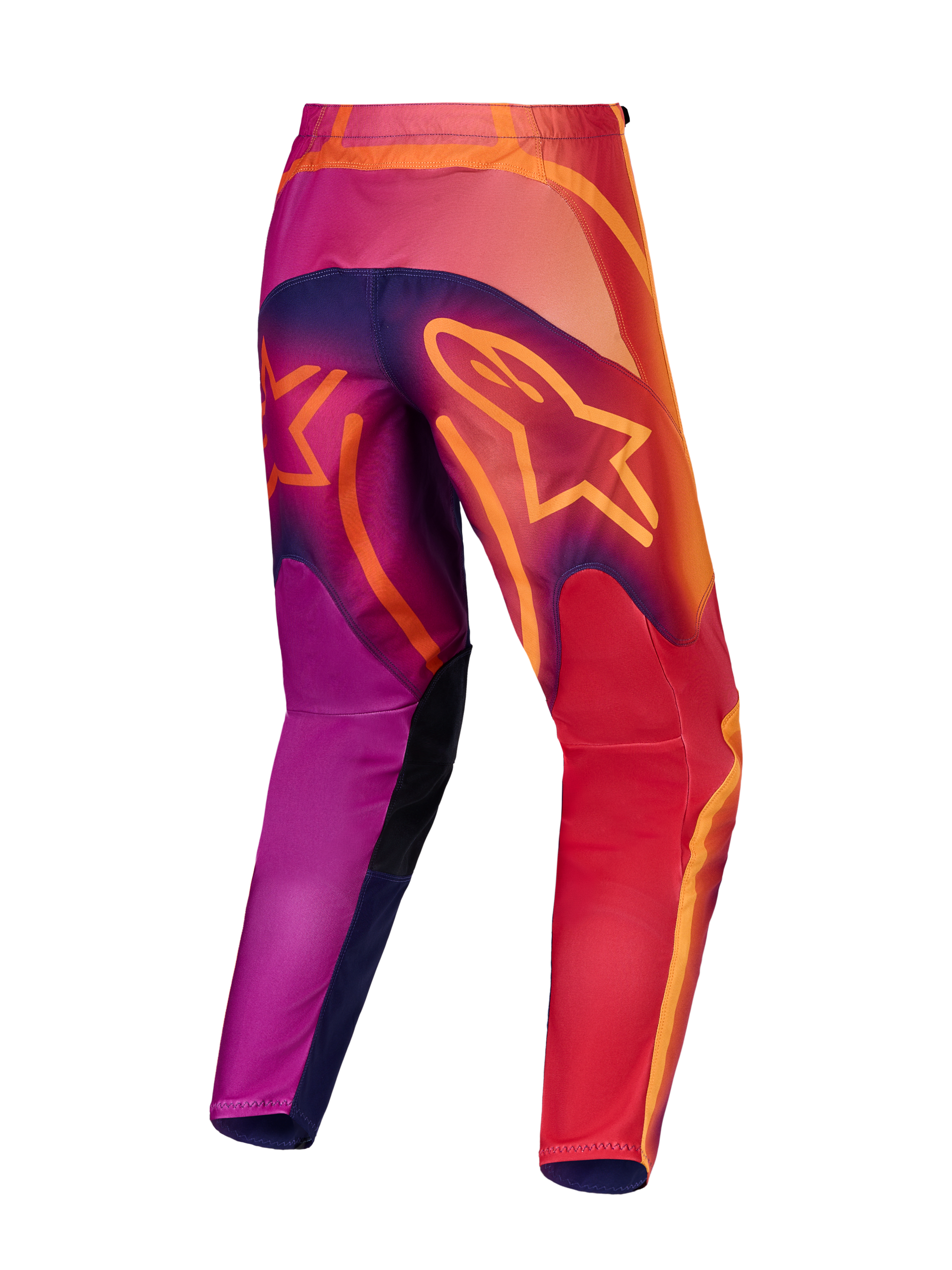 Pantalon Fluid Kepler Alpinestars, motocross pour homme, vue de dos, violet et orange, poly-tissu 600D et coupe sport.