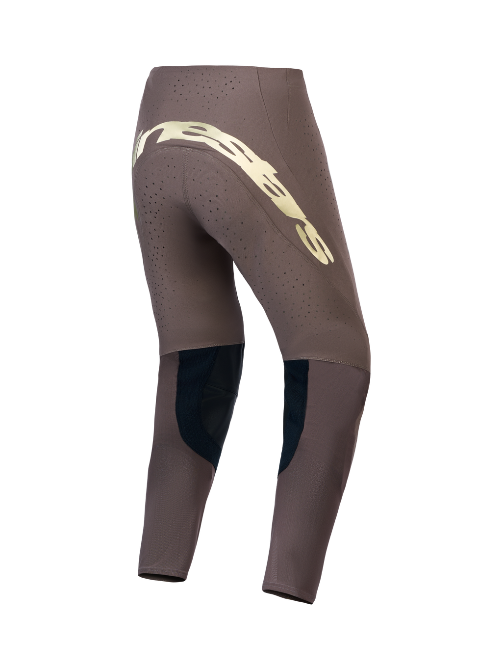 Alpinestars Supertech Air Gold, pantalon de motocross pour homme, marron et doré, vue de dos en tissu stretch ventilé.