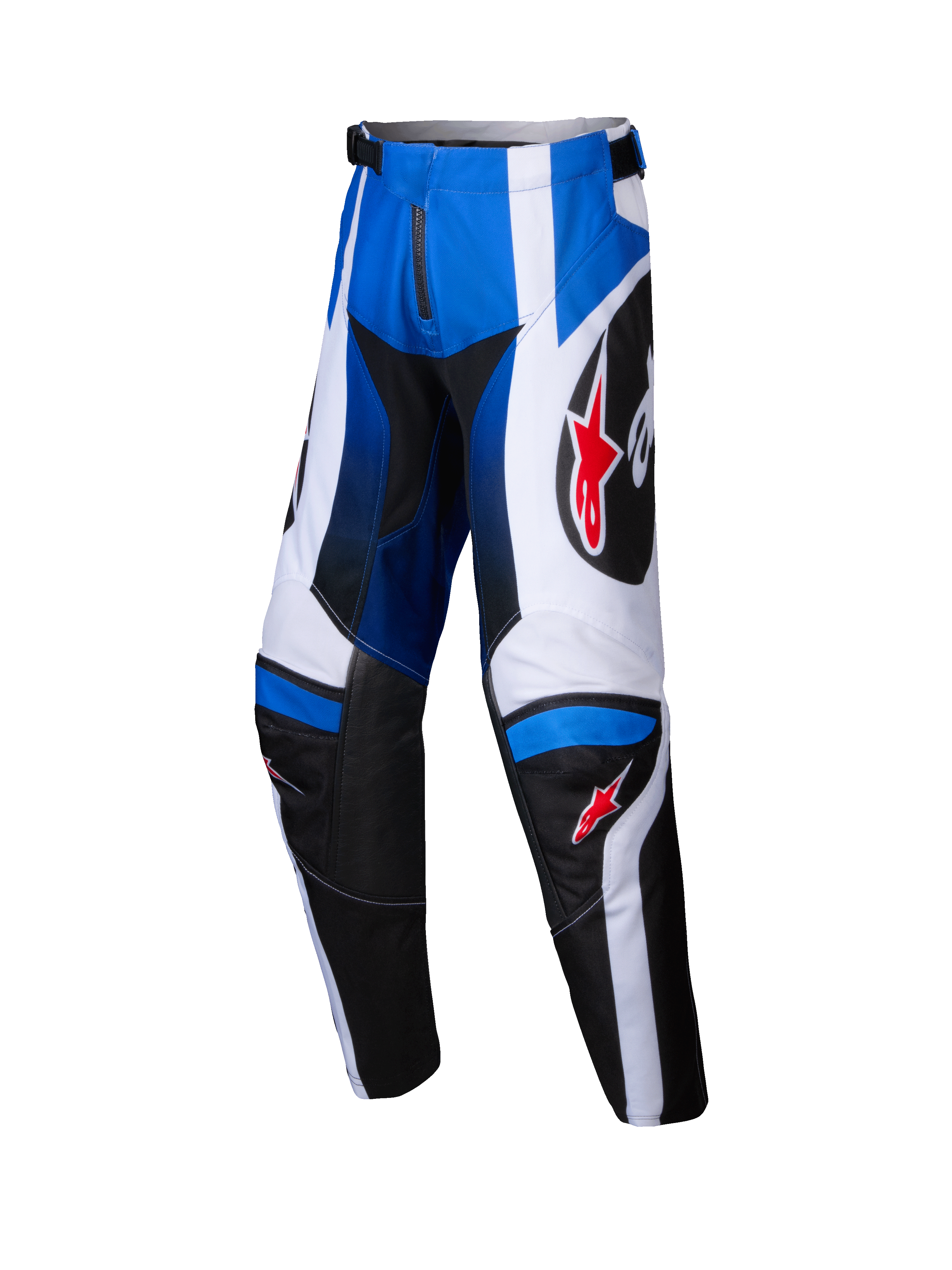 Alpinestars Pantalon Youth Racer Wurx 2025, pantalon de motocross, bleu, noir et blanc, logos étoile rouge, équipement de course tout-terrain pour jeunes