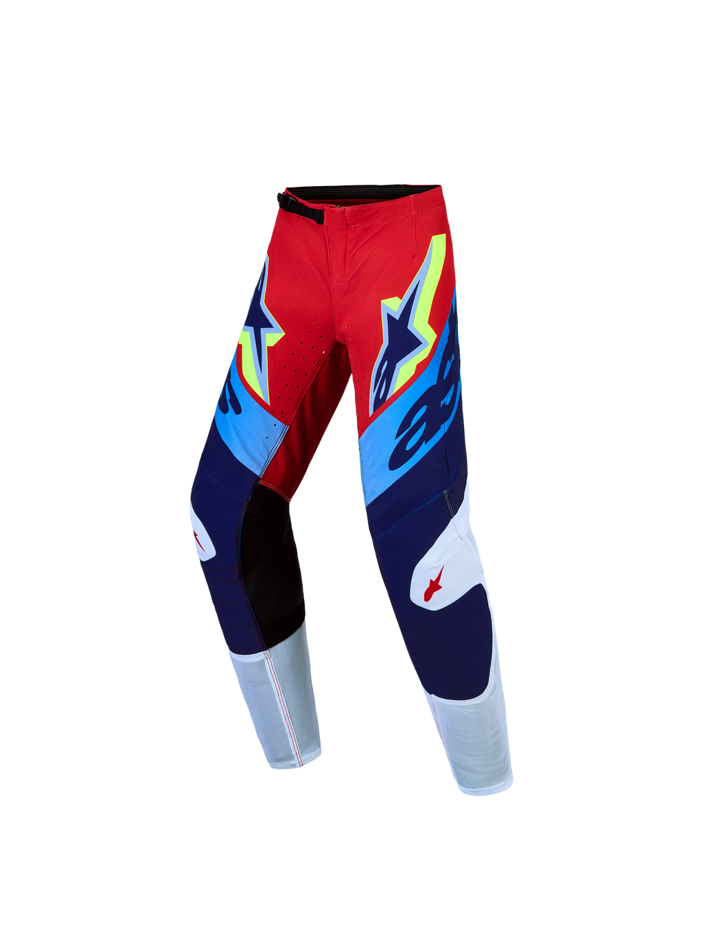 Alpinestars Pantalon Supertech Dyna Junior 2027, pantalon de motocross pour enfant, rouge, bleu marine et blanc, panneaux en rip-stop extensible, coupe athlétique haute performance