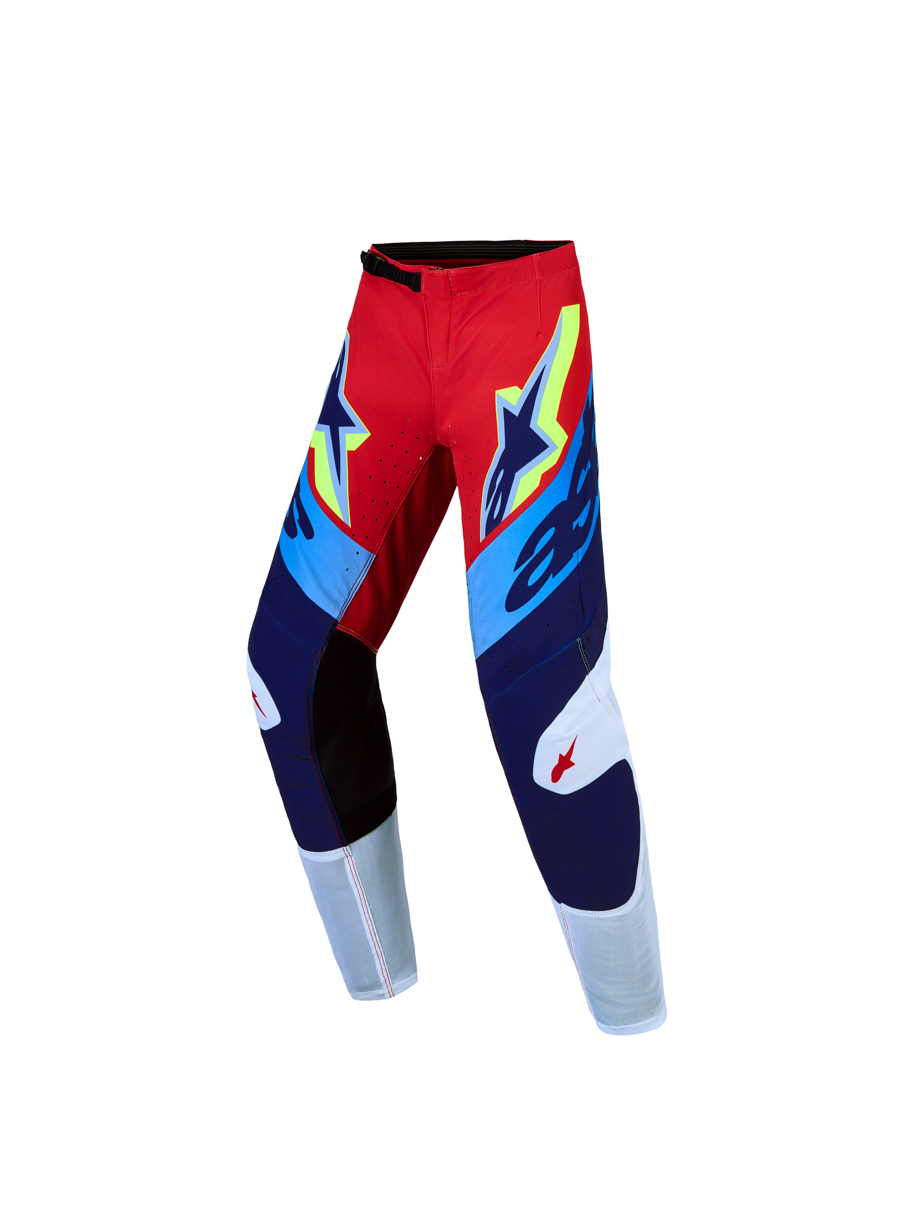 Alpinestars Pantalon Supertech Dyna Junior 2027, pantalon de motocross pour enfant, rouge, bleu marine et blanc, panneaux en rip-stop extensible, coupe athlétique haute performance
