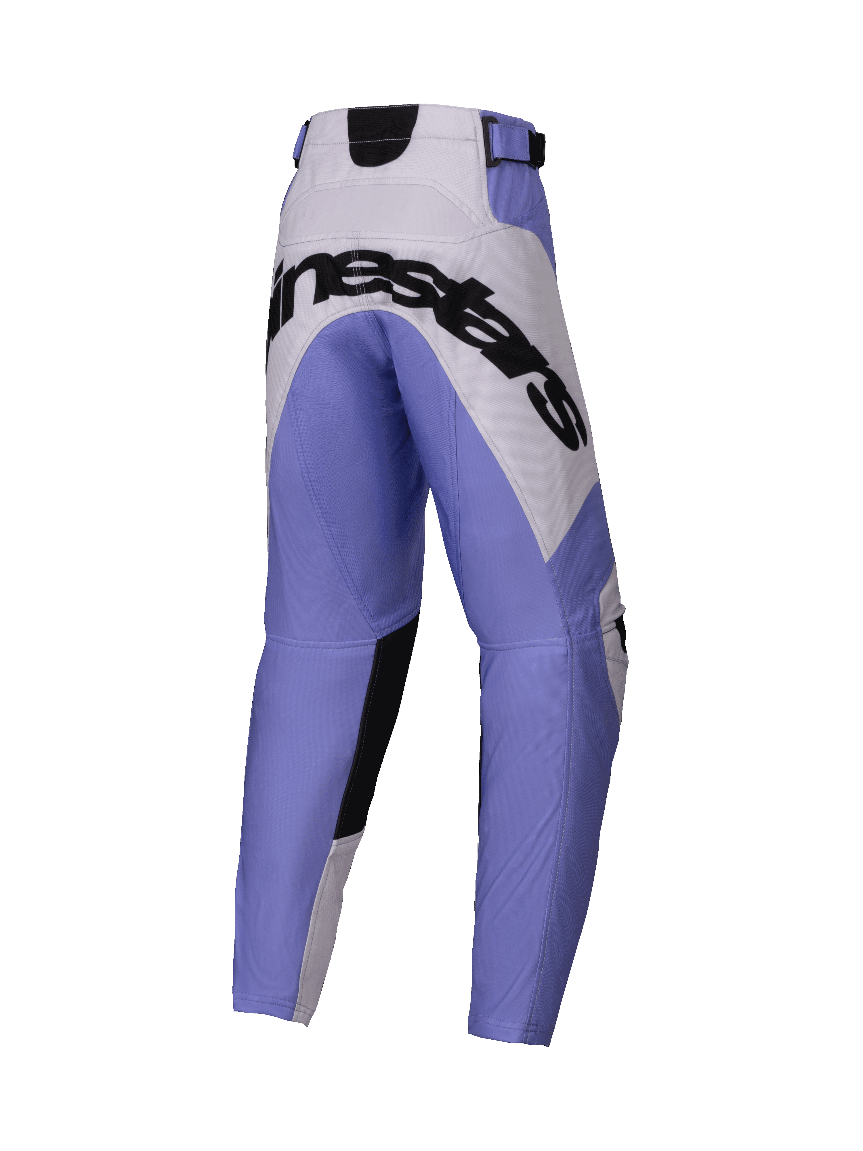 Alpinestars 2025 Youth Racer Veil Pants, pantalon de motocross, pourpre, blanc et noir, grand logo Alpinestars noir sur l'assise, design sportif avec empiècements renforcés, matériau durable pour la course tout-terrain
