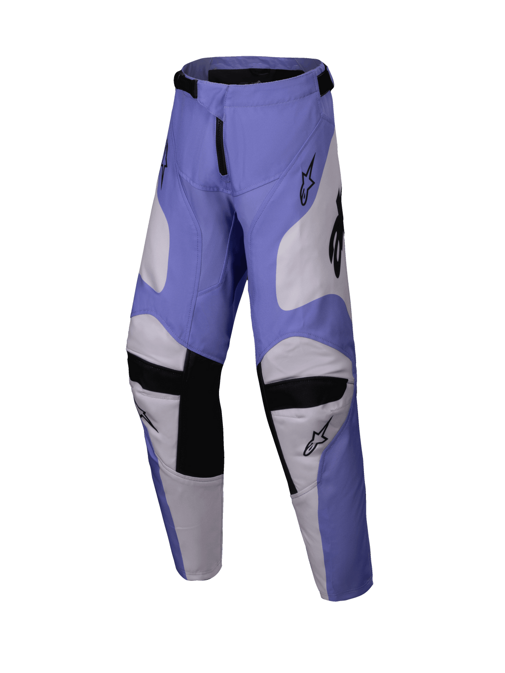 Alpinestars 2025 Youth Racer Veil Pants, pantalon de motocross pour enfant, pourpre et blanc avec noir, doté de panneaux intérieurs aux genoux en cuir de chèvre et d'une conception ergonomique pré-cintrée, équipement tout-terrain durable