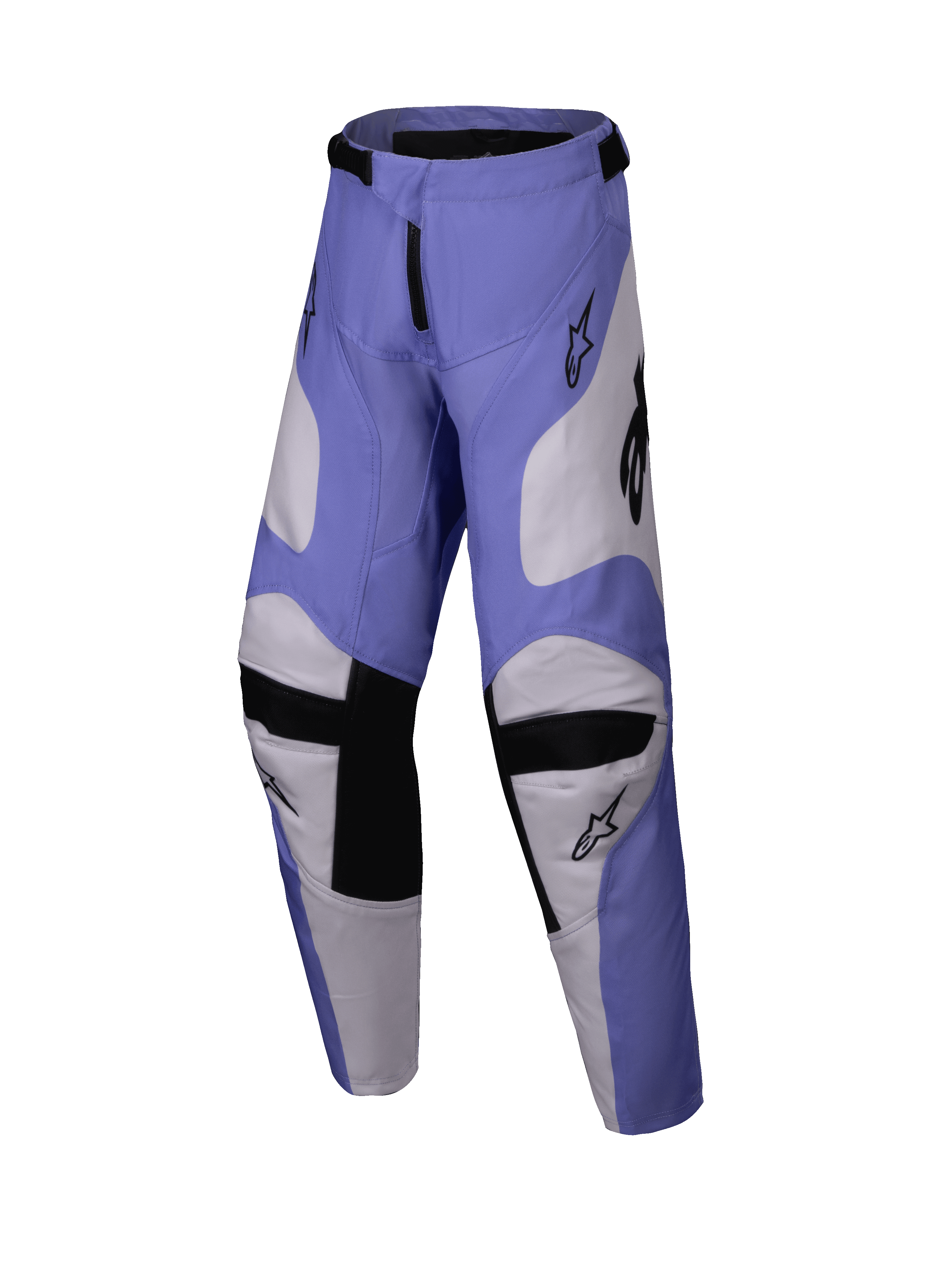 Alpinestars 2025 Youth Racer Veil Pants, pantalon de motocross pour enfant, pourpre et blanc avec noir, doté de panneaux intérieurs aux genoux en cuir de chèvre et d'une conception ergonomique pré-cintrée, équipement tout-terrain durable