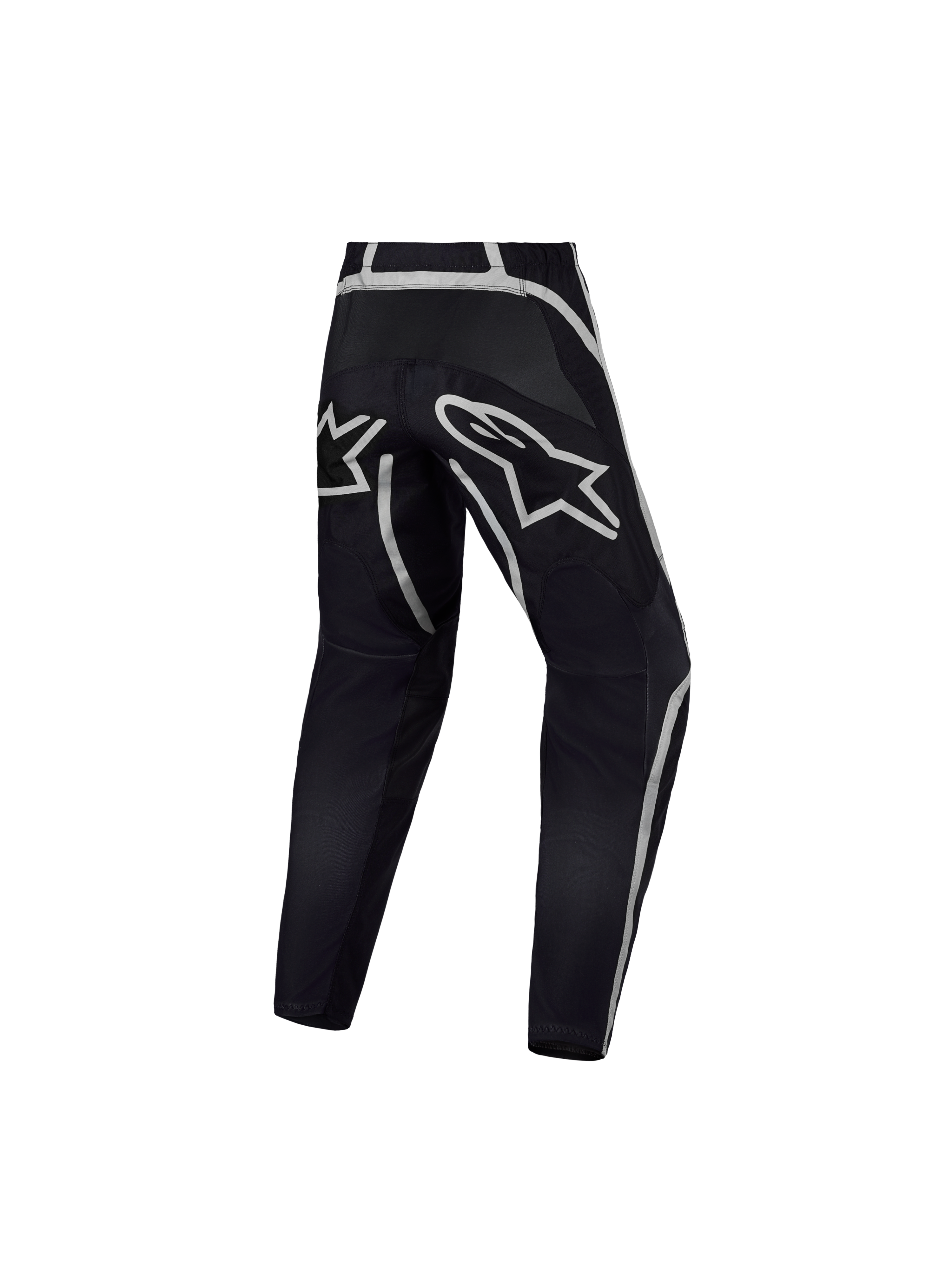 Pantalon Alpinestars Fluid Apex V2 Junior, pantalon de motocross tout-terrain, noir et argenté, vue de dos montrant la construction ergonomique haute performance