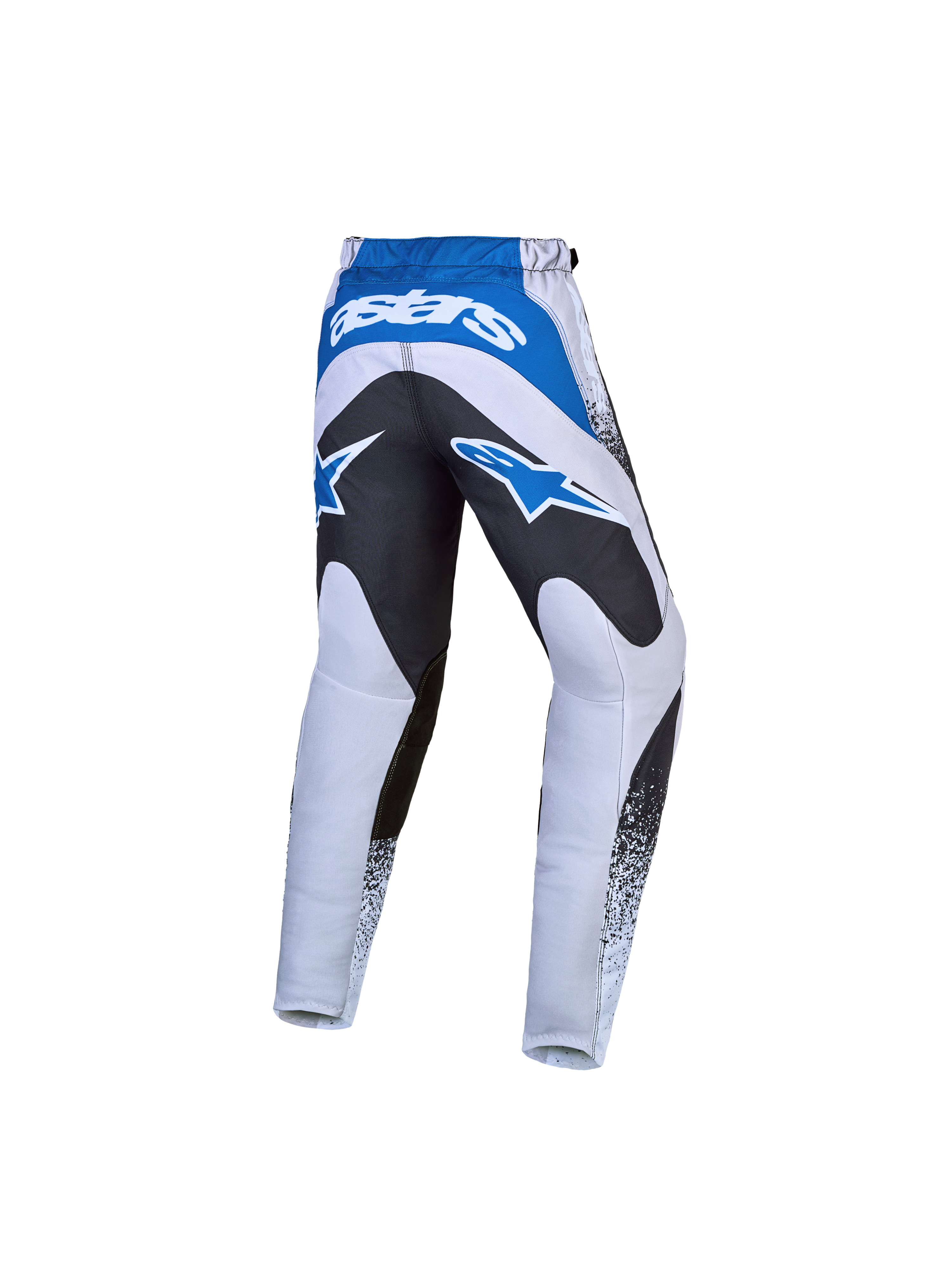 Alpinestars pantalon Fluid Drag Junior, pantalon de motocross pour enfant, gris et bleu avec renfort d'assise noir et logos Astars