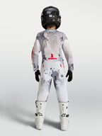 Alpinestars Youth Fluid Lone Pants in Gray Camo and White, motocross racing gear for young riders, back view.