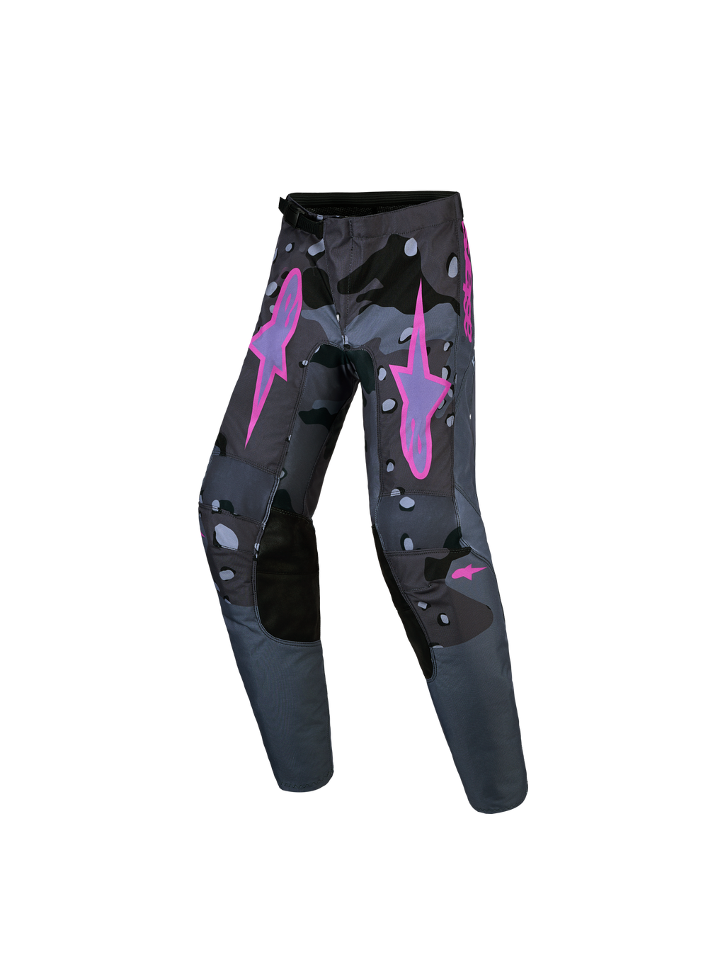 Alpinestars Pantalon Fluid Lone Junior, pantalon de motocross tout-terrain, gris camouflage et violet, poly-tissu durable