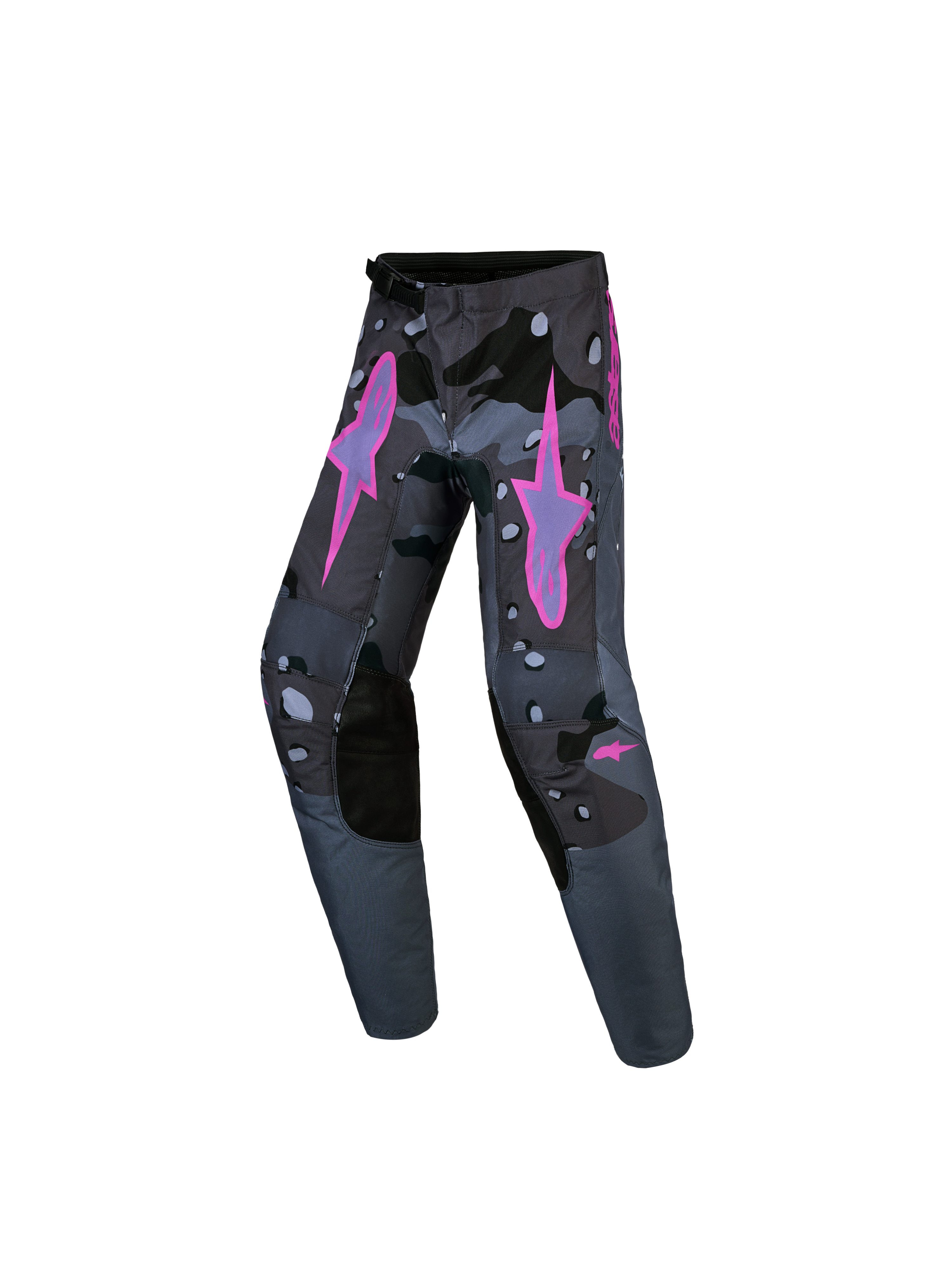 Alpinestars Pantalon Fluid Lone Junior, pantalon de motocross tout-terrain, gris camouflage et violet, poly-tissu durable