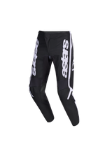 Alpinestars 2026 Youth Fluid Apex Pants, pantalon de motocross pour enfant, noir et blanc, avec marquage Astars vertical sur les jambes, coupe ergonomique pré-curvée et panneaux renforcés pour la performance tout-terrain