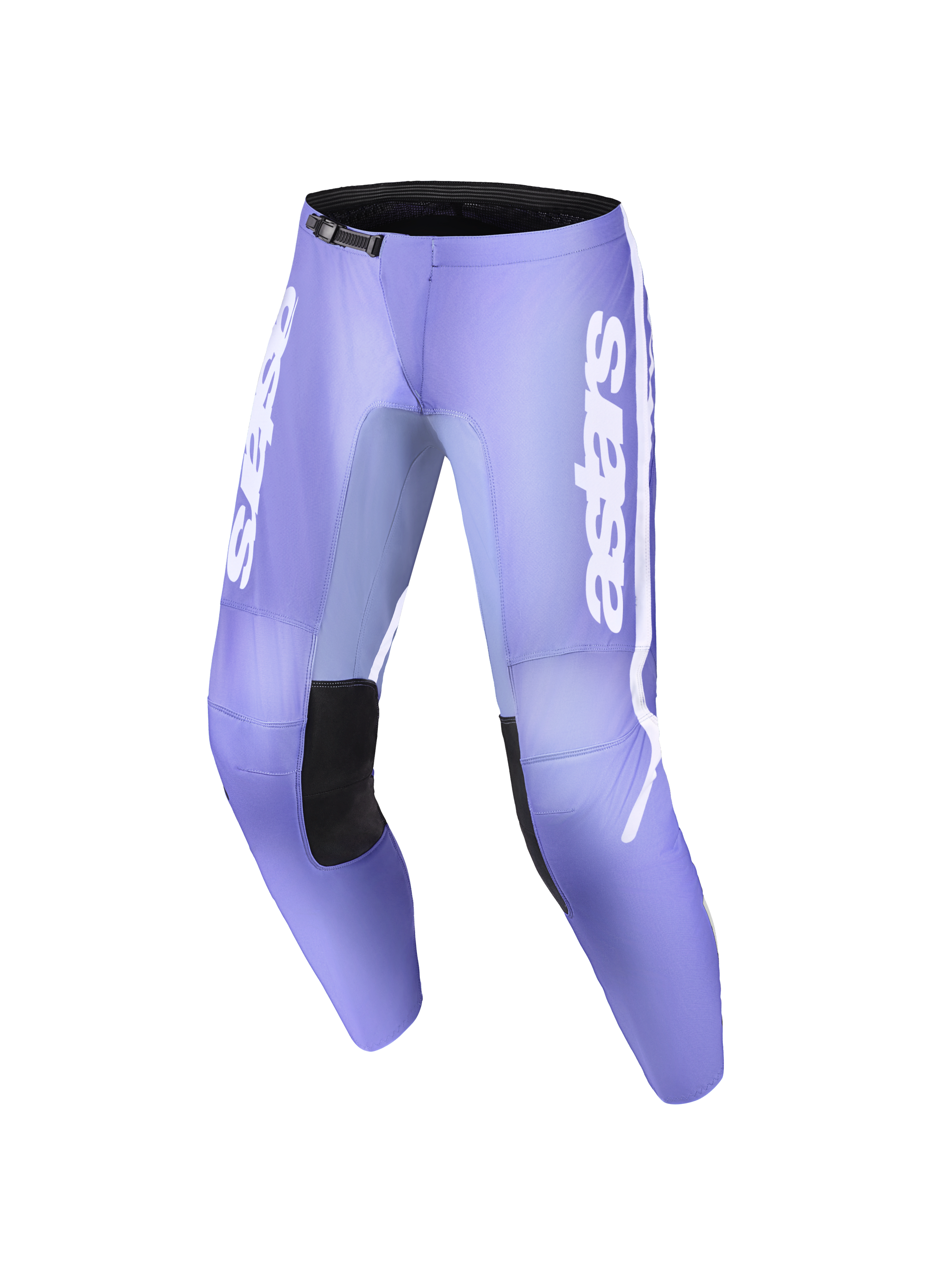 Alpinestars 2026 Woman Stella Fluid Apex Pants, Motocross Pants, Violet and White, featuring bold white astars branding on the legs, black inner knee panels, ergonomic pre-curved design with a ratchet closure, lightweight and durable for off-road riding