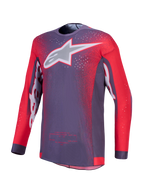 Maillot de motocross Alpinestars Supertech Hiten AFD pour homme, gris et rouge fluo, maille extensible ventilée.
