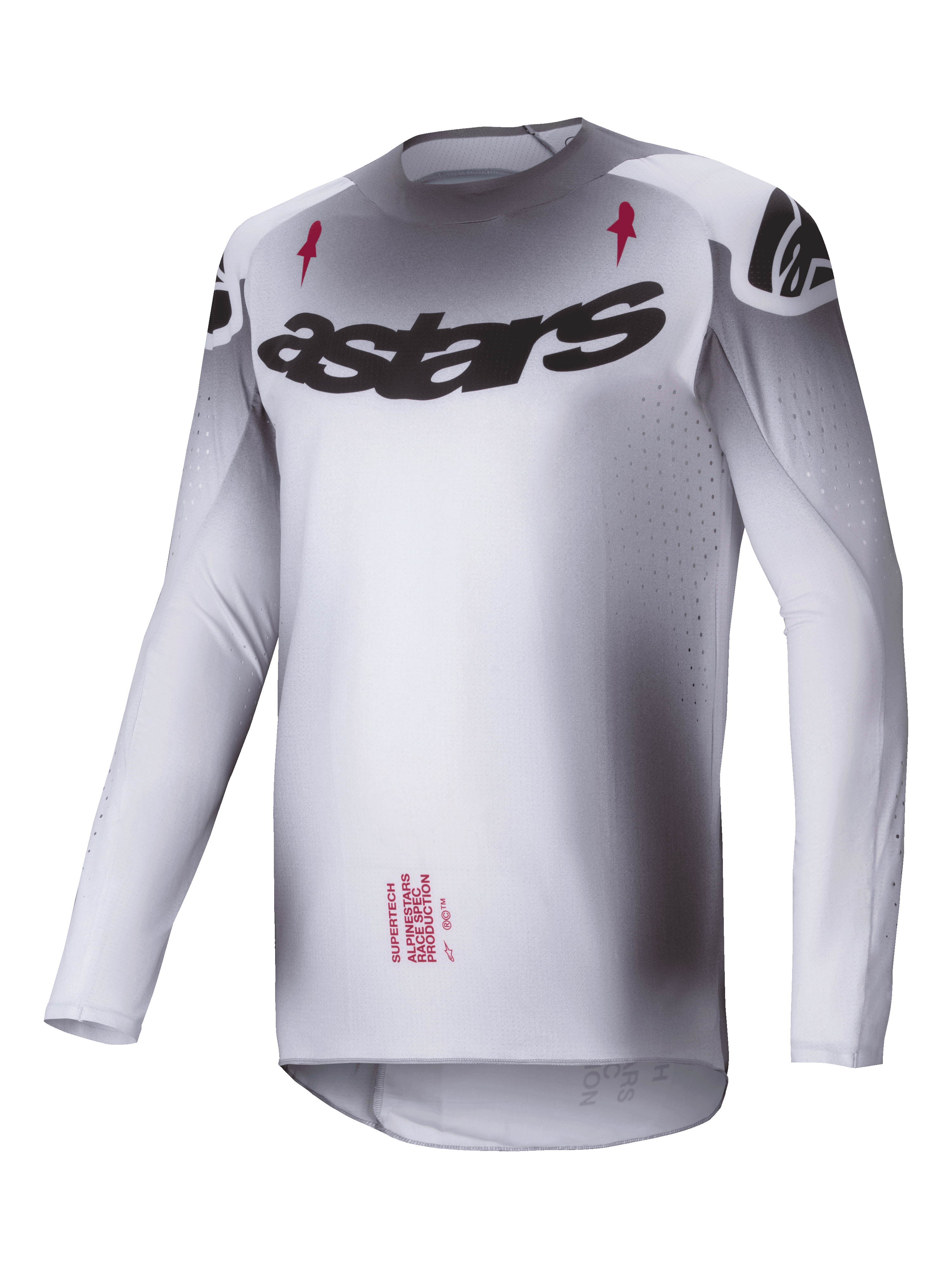 Alpinestars Maillot Supertech Maker, maillot de motocross, argenté et noir, construction légère en mesh extensible avec coupe athlétique