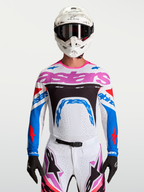 Alpinestars Supertech Dyna Jersey, white and blue men's motocross racing top with breathable lightweight stretch mesh.