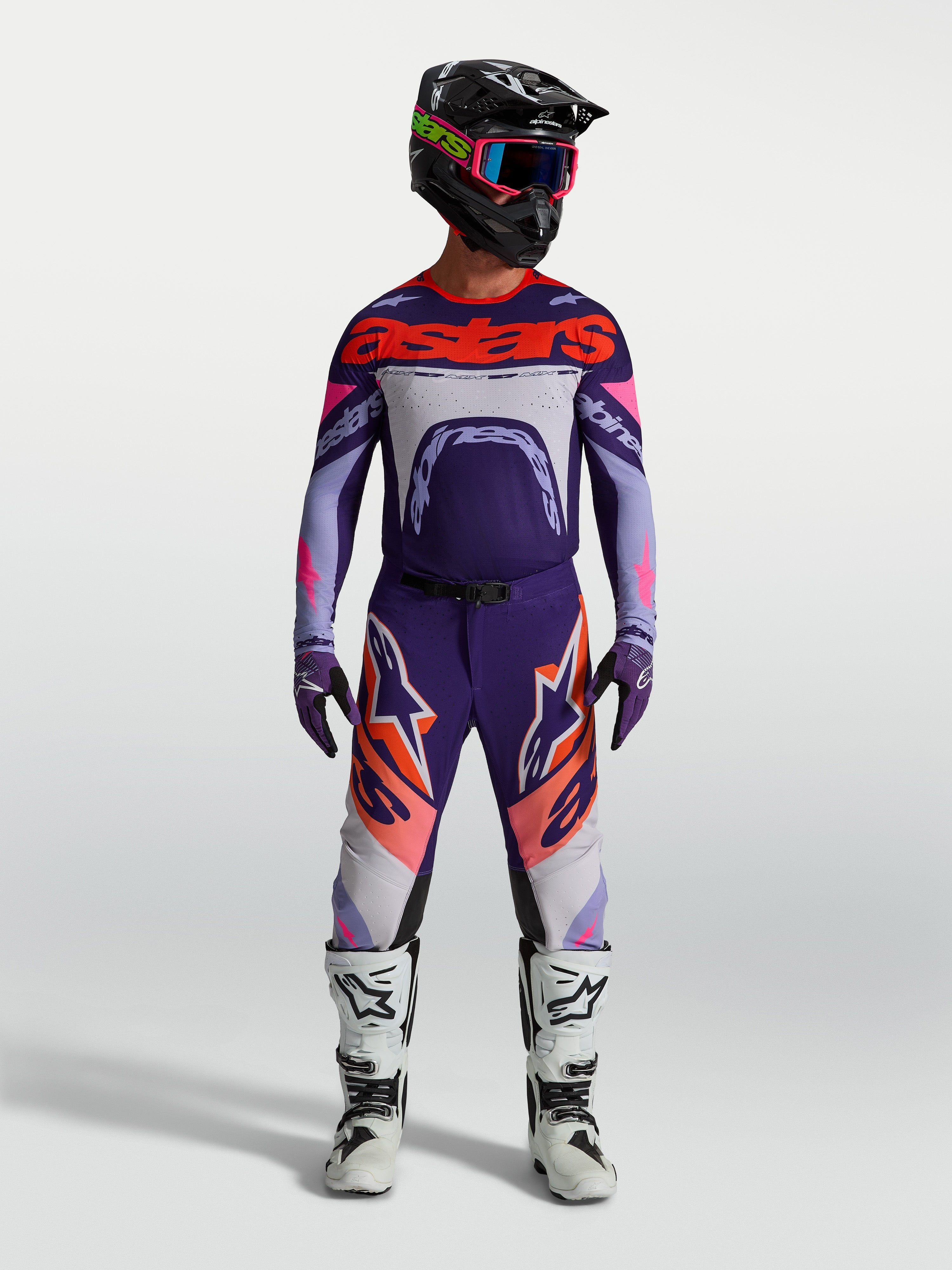 Alpinestars maillot Supertech Dyna, maillot de motocross racing pour homme, violet et rose fluo, coupe athlétique