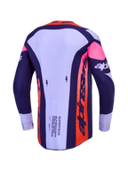 Alpinestars Supertech Dyna, maillot de motocross pour homme, violet et rose fluo, vue de dos, maille extensible ventilée.