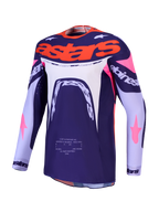 Maillot Alpinestars Supertech Dyna, maillot de motocross violet et rose fluo, maille extensible ventilée, coupe athlétique