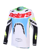 Alpinestars Supertech Dyna 2027, maillot de motocross pour homme, blanc et vert fluo, mesh extensible et coupe athlétique.