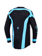 Alpinestars Supertech Vesta, maillot de motocross pour homme, noir et turquoise, avec perforations laser au dos, vue arrière.