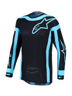 Maillot Alpinestars Supertech Vesta et Supertech Vesta Gear Set, maillot de motocross pour homme, noir et bleu turquoise avec ventilations découpées au laser
