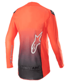 Alpinestars 2023 Supertech Risen Jersey, Motocross Jersey, Hot Orange and Black, back view featuring an orange to black gradient design, large white star logo on the back, and breathable mesh fabric for off-road performance.